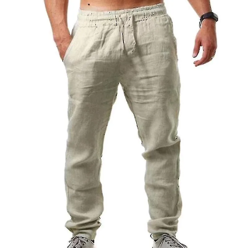 Summer Men Linen-look Pants Loose Baggy Holiday Beach Trousersa