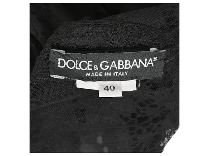 Vestido de algodón negro Dolce & Gabbana con botones DG de terciopelo, encaje y joyas 