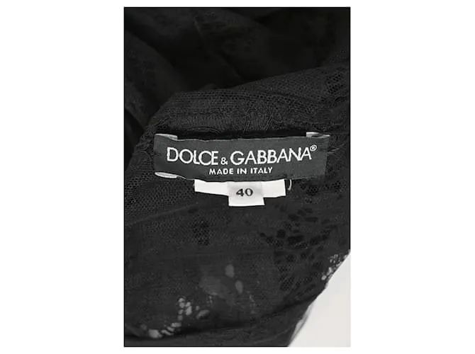 Vestido de algodón negro Dolce & Gabbana con botones DG de terciopelo, encaje y joyas 