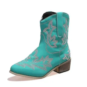 Women Cowboy Booties Pointed Toe Boots-Tag 36-Blue