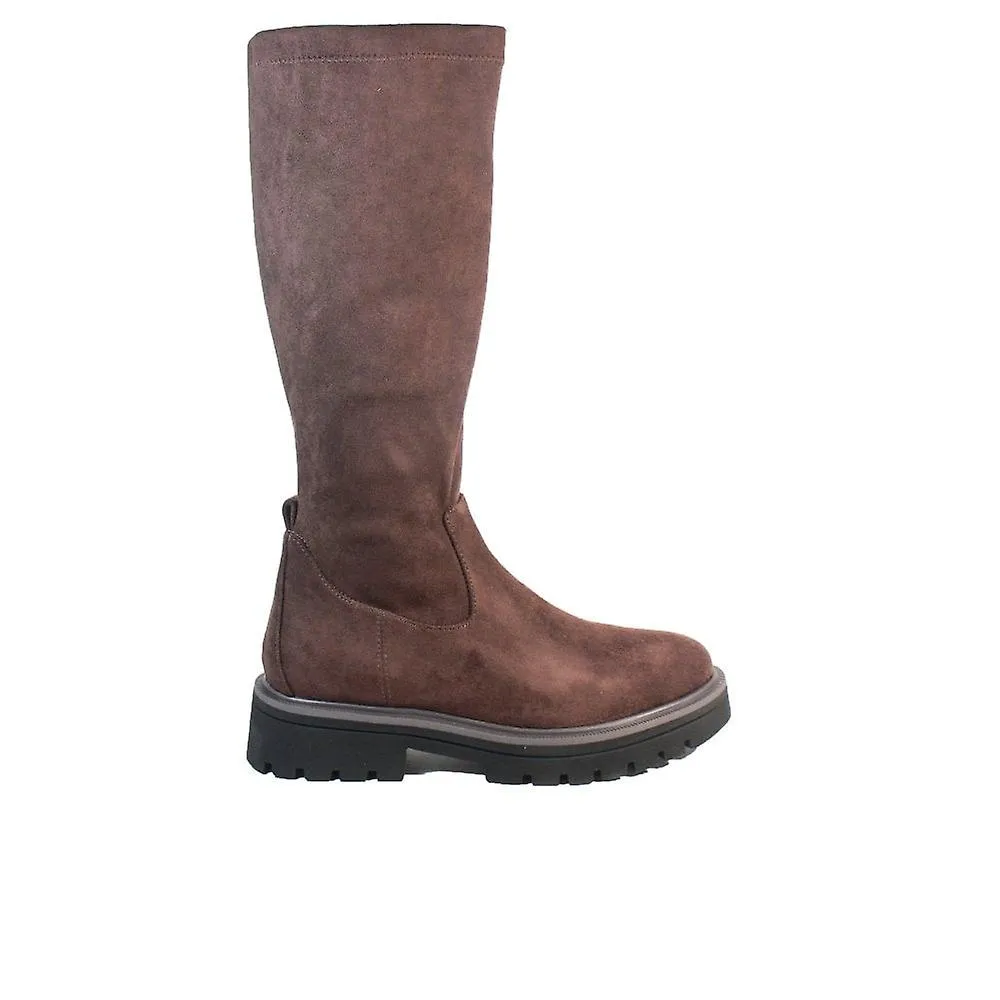 Women's Caprice 25607 41 302 | Dark Brown Stretch Textile | Womens Knee High Boots