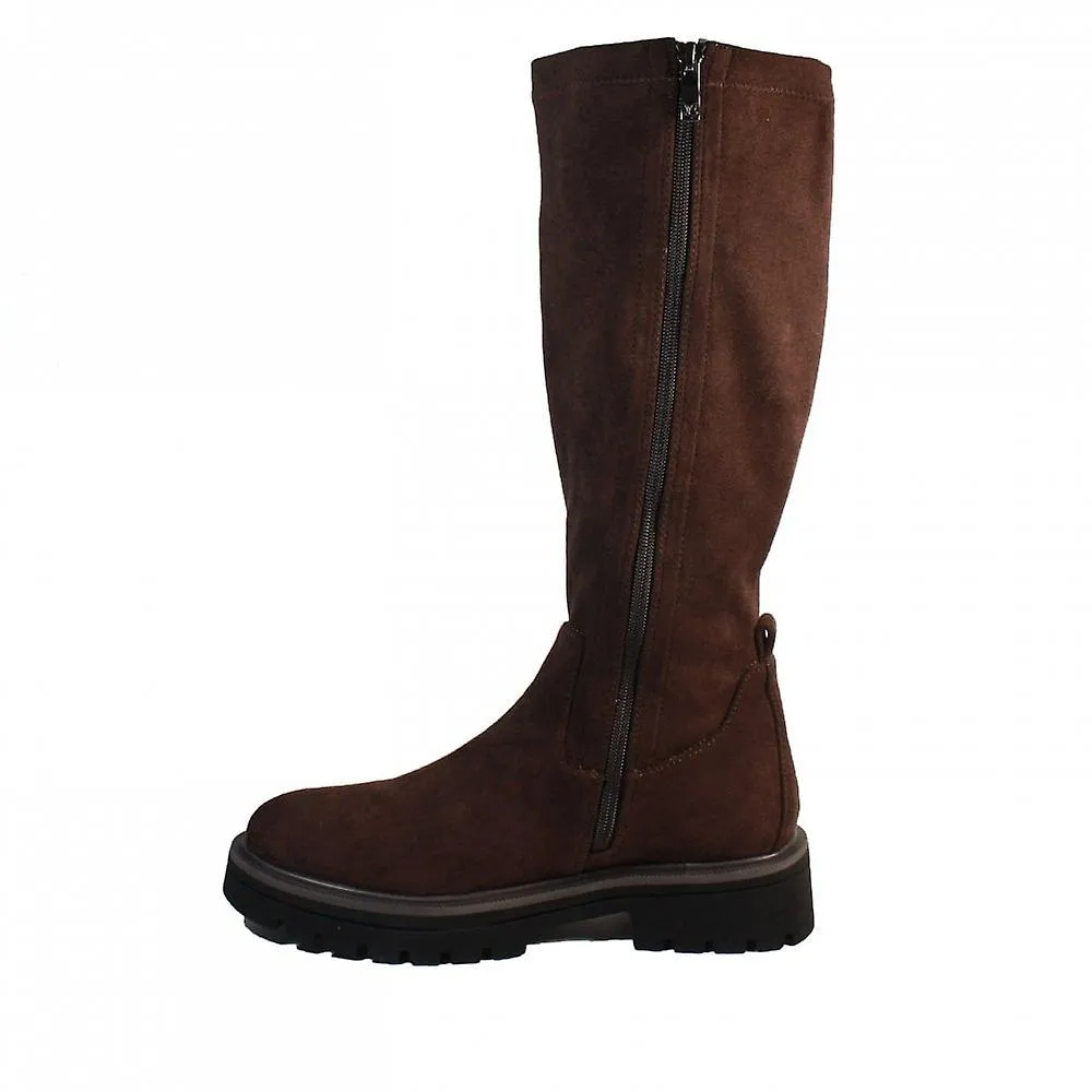 Women's Caprice 25607 41 302 | Dark Brown Stretch Textile | Womens Knee High Boots