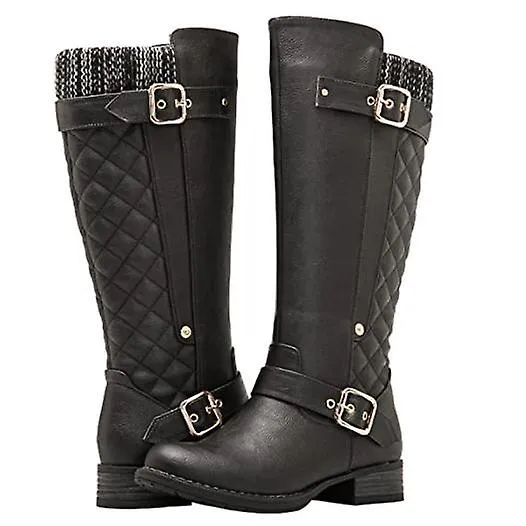 Women's Winter Quilted Knee-High Thick-Soled Leather Boots