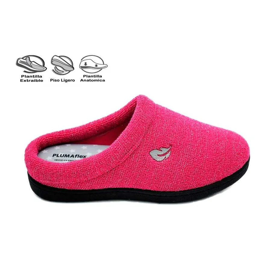 ZAPATILLA CASA CÓMODA Y FRESCA PANTUFLA RIZO FUXIA PLANTILLA PLUMAFLEX