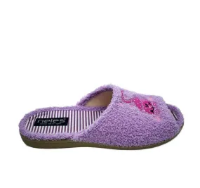 ZAPATILLA CÓMODA Y FRESCA BORDADO GATO PANTUFLA PALA RIZO LILA