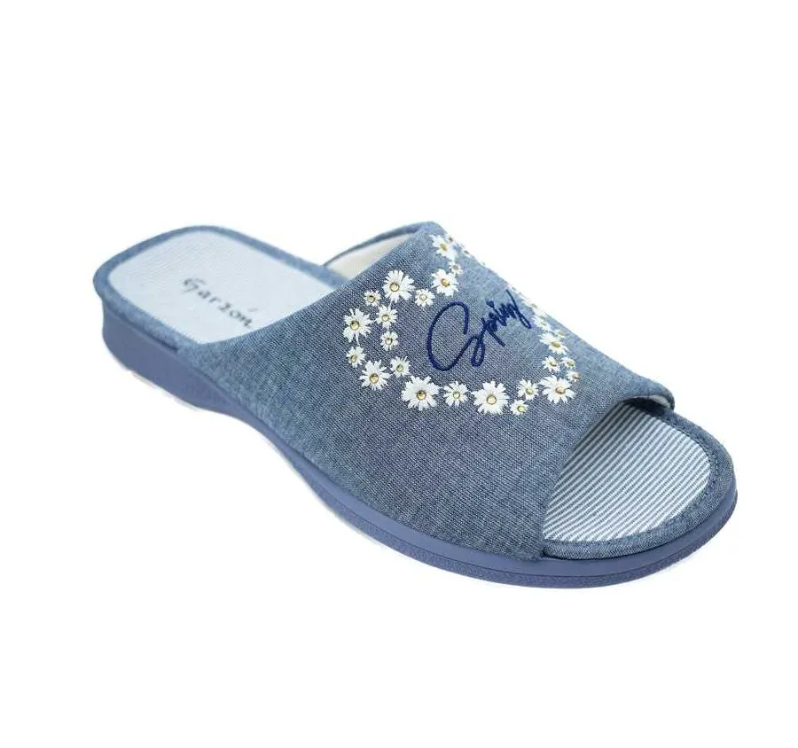 ZAPATILLA GARZÓN 2534 PANTUFLA EN TELA LISA ÍNDIGO CORAZÓN FLORES 26171