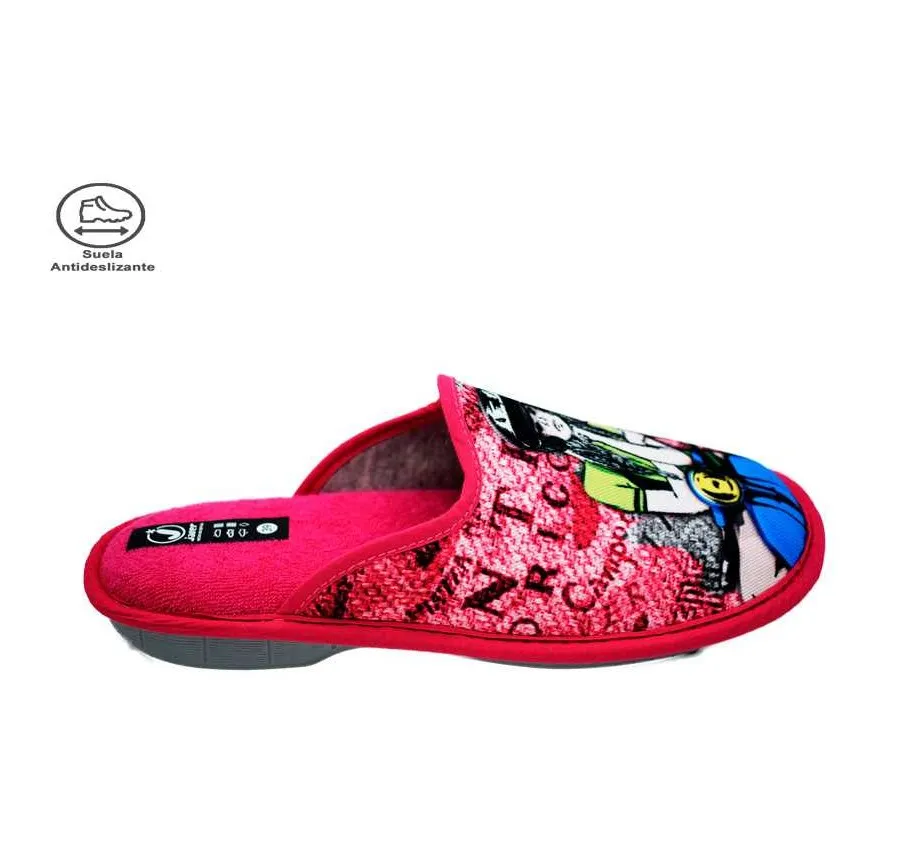 ZAPATILLA SUELA ANTIDESLIZANTE BIO RELAX PANTUFLA CÓMODA  LONA FUXIA