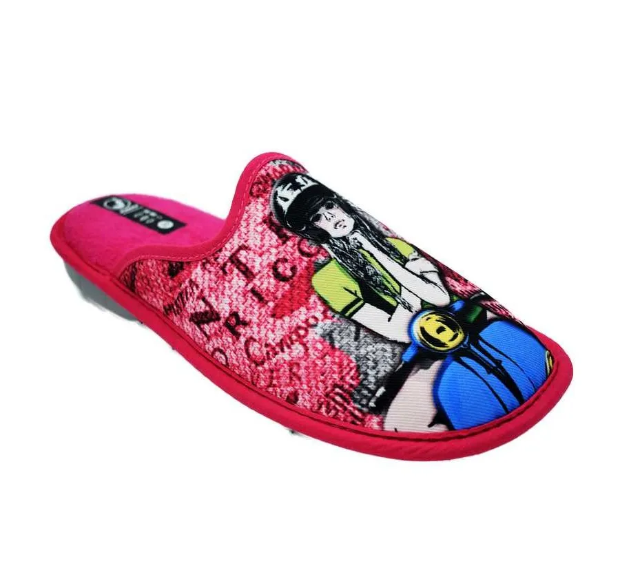 ZAPATILLA SUELA ANTIDESLIZANTE BIO RELAX PANTUFLA CÓMODA  LONA FUXIA