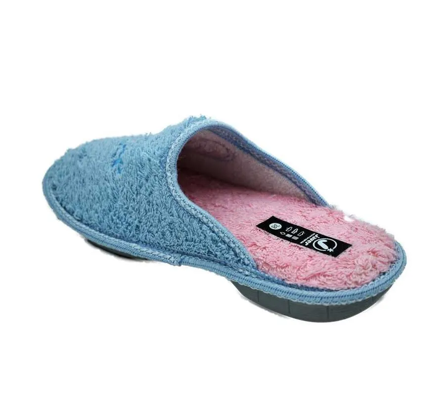 ZAPATILLA SUELA ANTIDESLIZANTE BIO RELAX PANTUFLA CÓMODA RIZO CELESTE